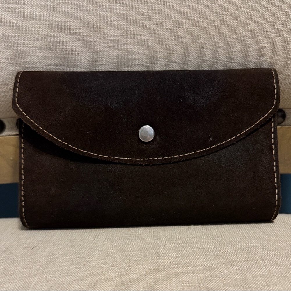 Men's Vintage Dark Brown Tri-fold Suede Leather Wallet